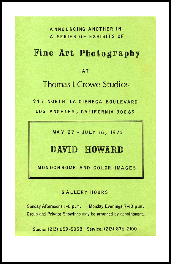 David E. T. Howard Photographer Los Angeles Exhibition Invitation
