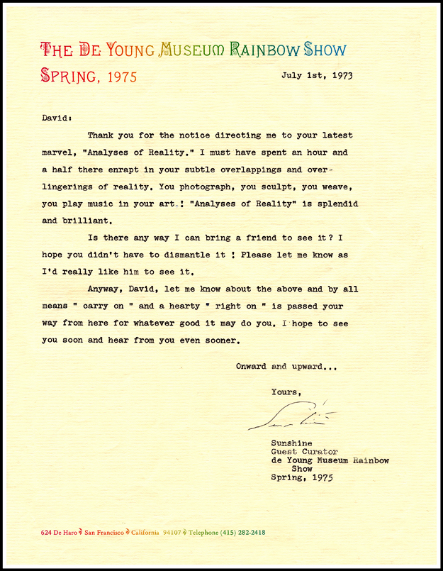 David E. T. Howard Photographer DeYoung Musem Letter