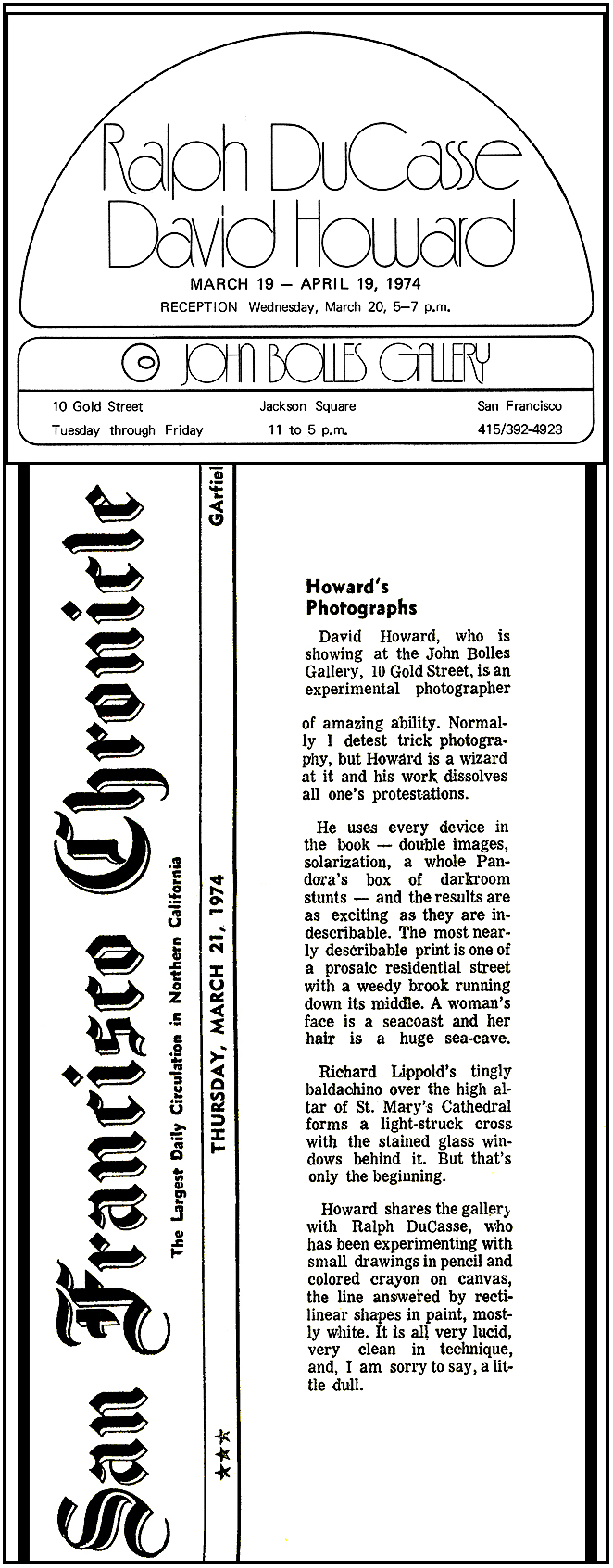 David E. T. Howard Photographer Gallery Exhibition Invitation & San Francisco Chronicle Exhibition Review