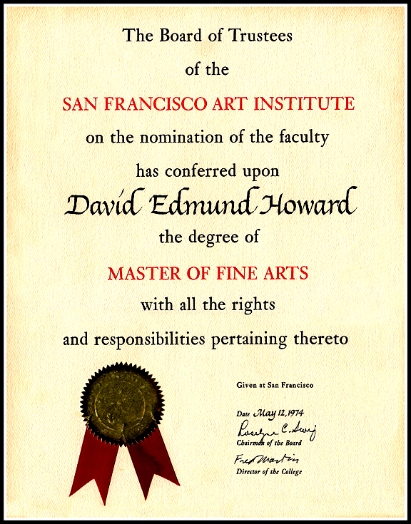 David E. T. Howard Photographer San Francisco Art Institure Masters Degree M.F.A.