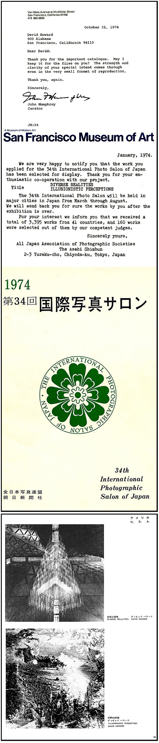 David E.T. Howard Photography 34th International Photographic Salon of Japan & John Humprey's San Francisco Museum of Modern Art Letter 1974