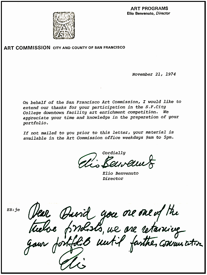 David E. T. Howard San Francisco Art Commission Letter
