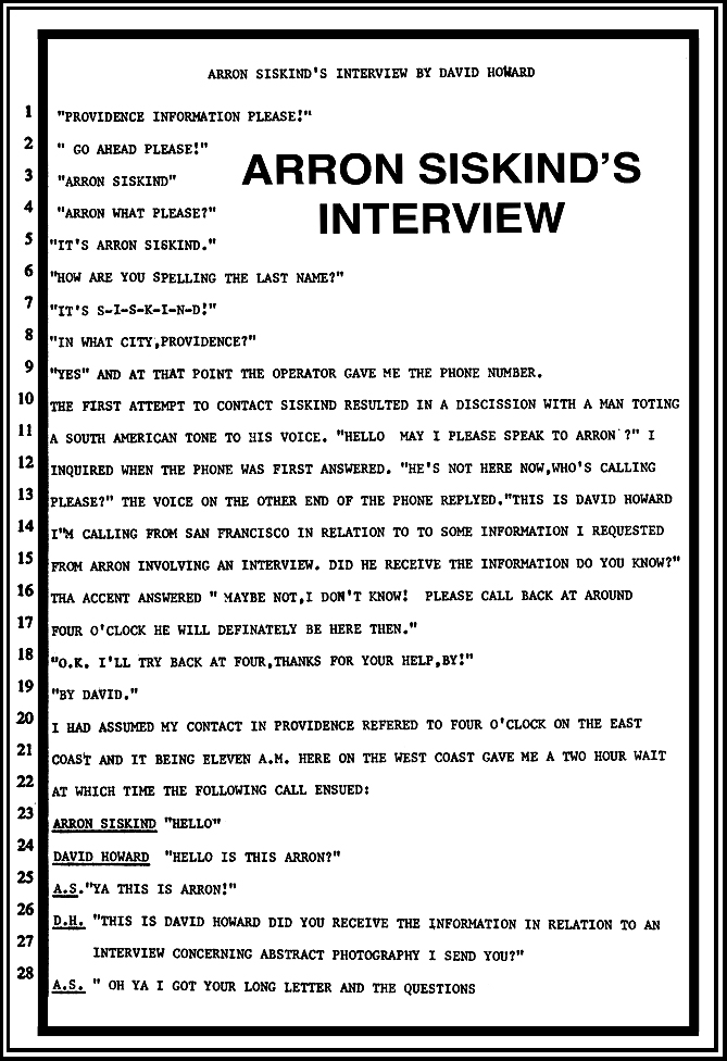 David Howard Photoraphy Arron Siskind Interview Letter