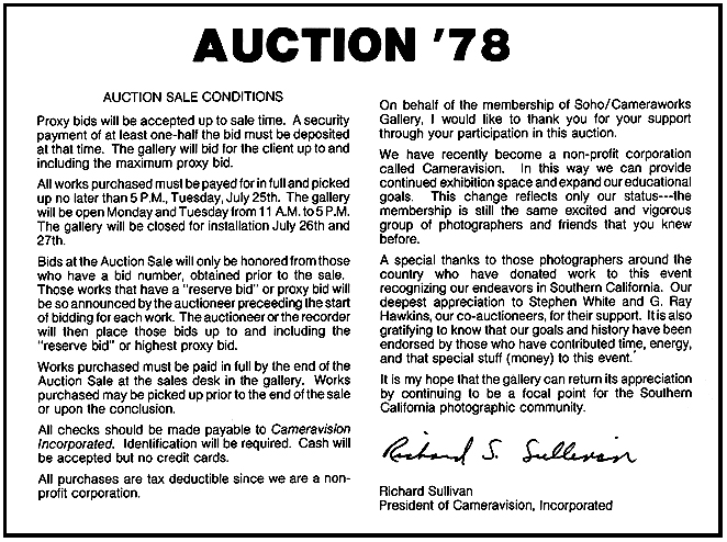 David Howard Photography L.A. Auction Conditions 1978