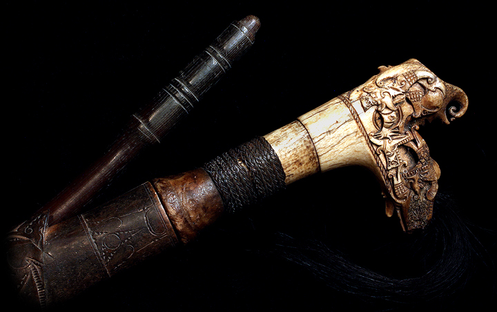 Dayak Hand Carved Mandau Antler Handle David Howard Tribal Art