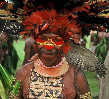 ASMAT TRIBESMAN FEATHERED HEADDRESS DAVID HOWARD TRIBAL ART