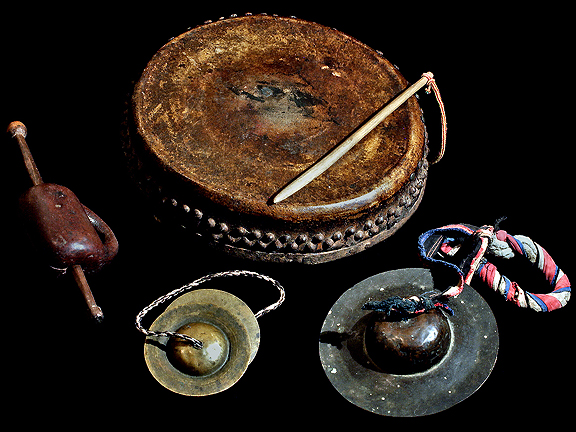 Yao drum and Cymbals David Howard Tribal Art