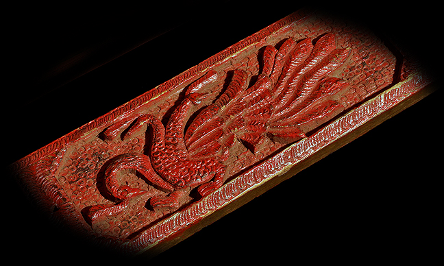 Detail Hand Carved Burmese Wood Bound Book David Howard Tribal Art